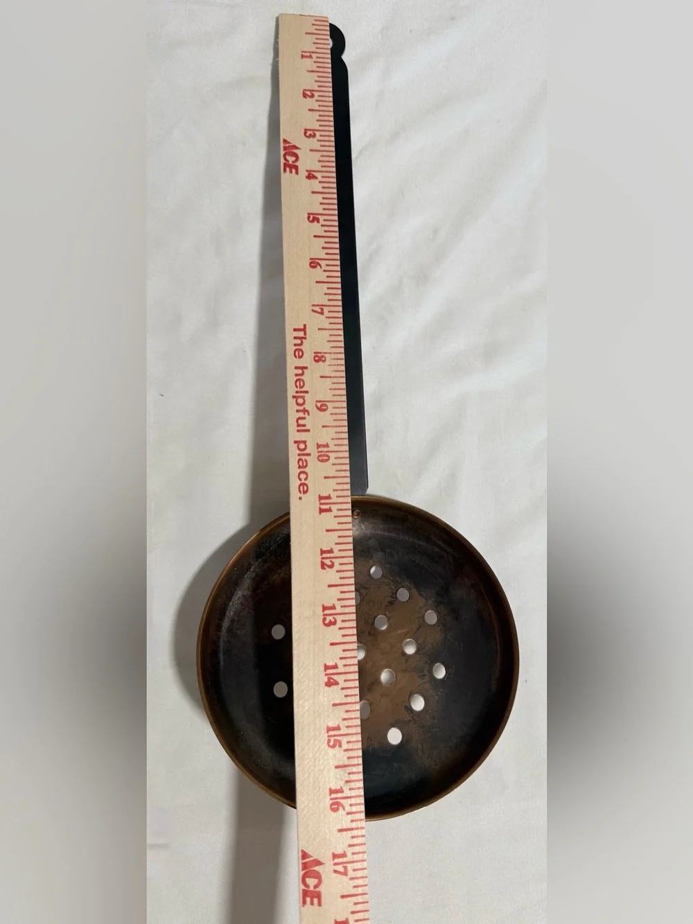 Copper Skimmer Spoon with Black Handle - 16 1/2” Long . Home Dining
